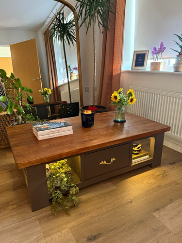 Oak wood coffee table with - coffee,