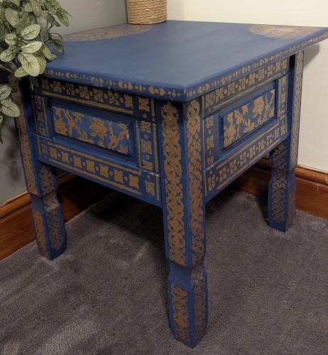 Upcycled blue gold side - &,