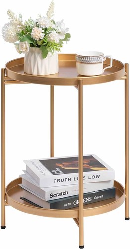 Gold round side coffee - side, table