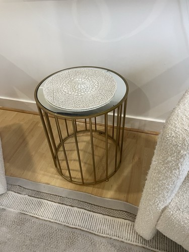 Gold round mirrored - side, table