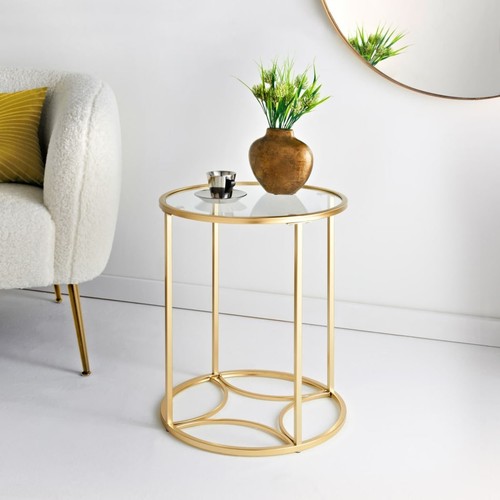 Gold round coffee table with - coffee,