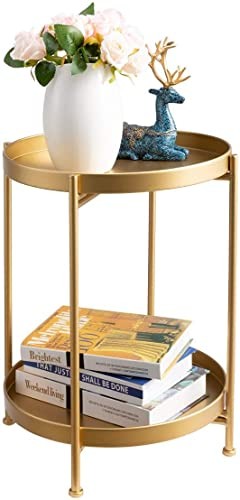 Gold round side - gold, table