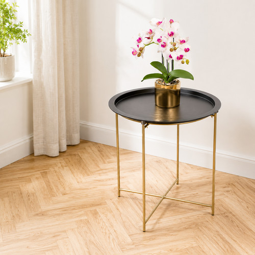Black round tray - black,
