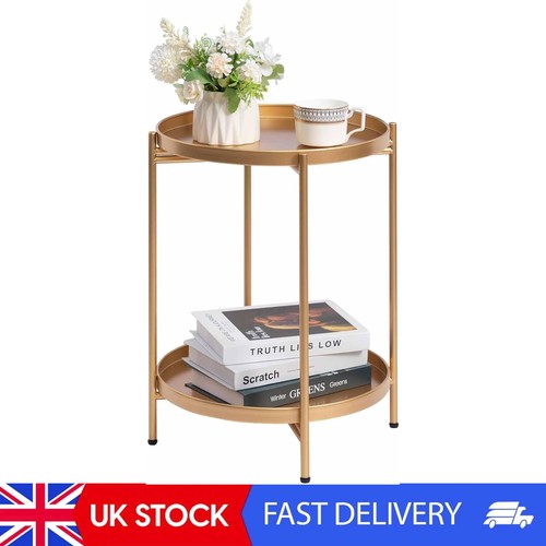 Gold round side table - side, living